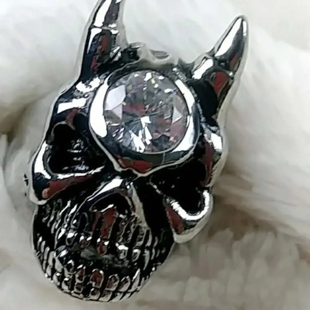 Halloween Devil Skull Biker Ring Gothic Punk Stainless Steel Unisex Ring - Picture 3 of 10